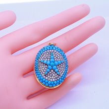 Antique Victorian Locket Pendant Gold Natural Pearls Turquoise Star French (7108)