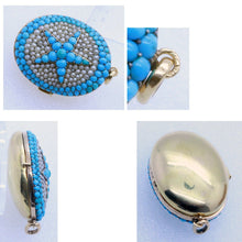 Antique Victorian Locket Pendant Gold Natural Pearls Turquoise Star French (7108)