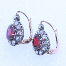 Antique Victorian Earrings 18k Gold, Silver, Garnets, Diamonds, French (7109)
