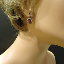 Antique Victorian Earrings 18k Gold, Silver, Garnets, Diamonds, French (7109)