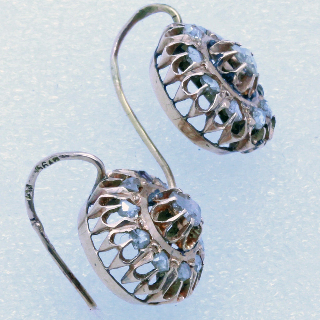Antique Earrings 14k Gold Rose-cut Diamonds Russian St Petersburg (7113)