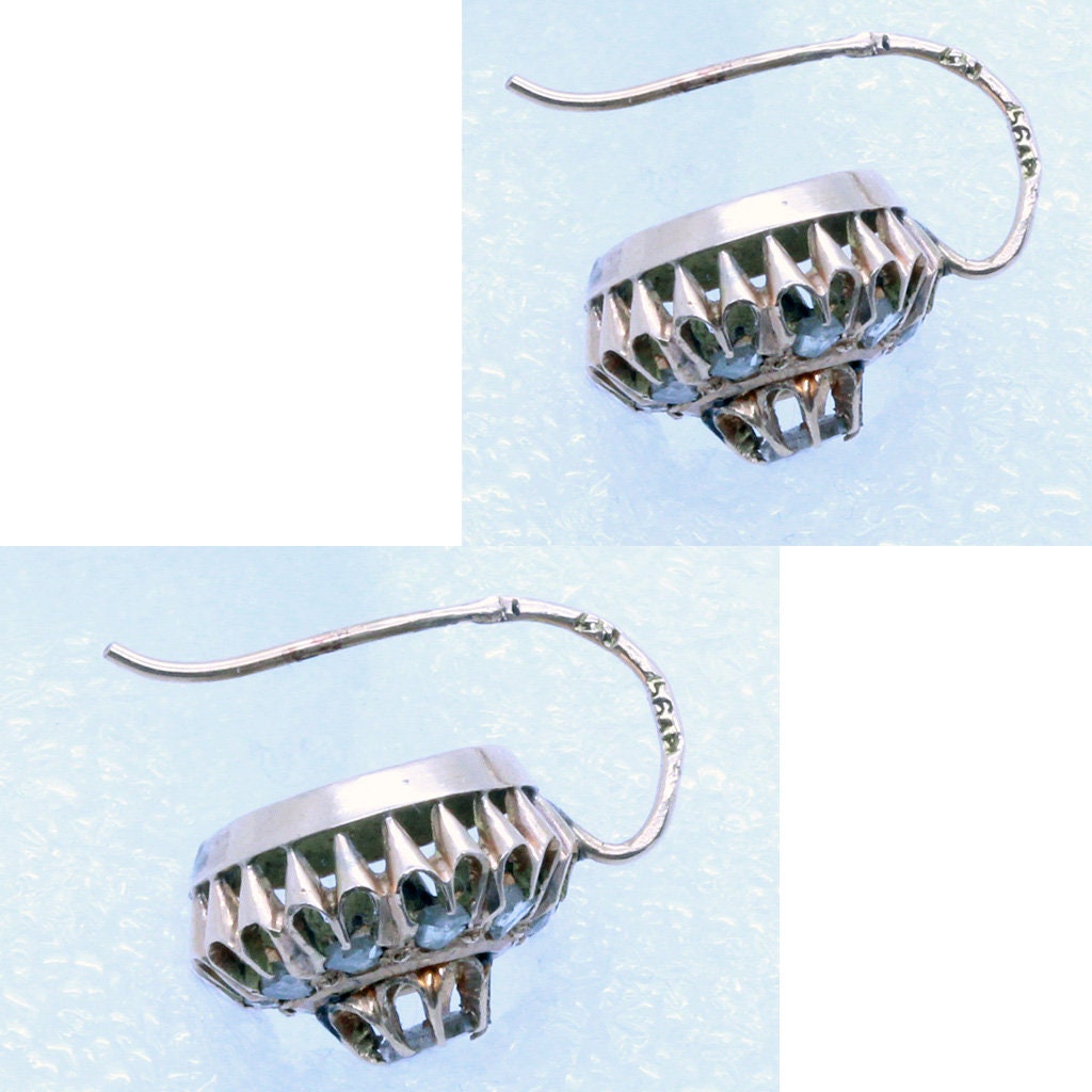Antique Earrings 14k Gold Rose-cut Diamonds Russian St Petersburg (7113)