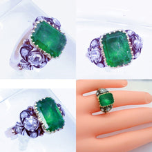 Antique Victorian Emerald and Diamond ring 18k Gold and Silver, French (7089)