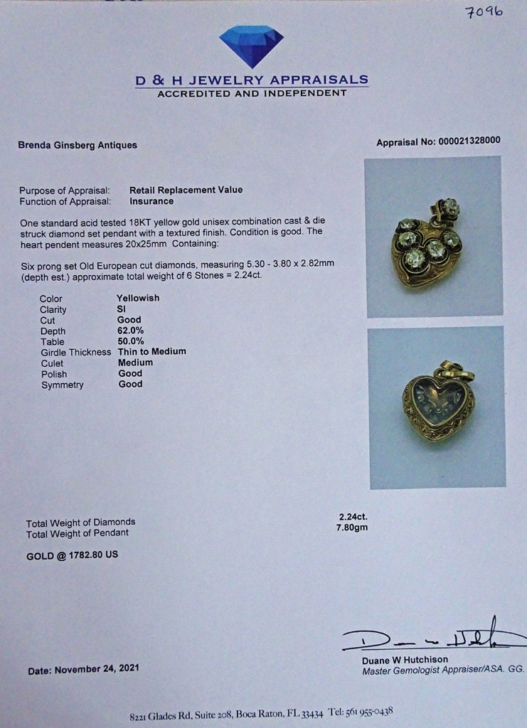 Antique Victorian Heart Pendant Locket 18k Gold Diamonds Enamel French (7096)