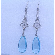 Antique Victorian Earrings Ear Pendants Aquamarine Diamonds Platinum Gold (7078)