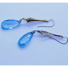 Antique Victorian Earrings Ear Pendants Aquamarine Diamonds Platinum Gold (7078)