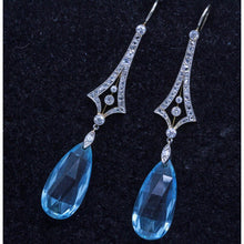 Antique Victorian Earrings Ear Pendants Aquamarine Diamonds Platinum Gold (7078)