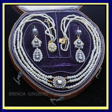 Georgian Set Earrings Necklace 18k Gold Diamonds Pearls French Bridal (7098)