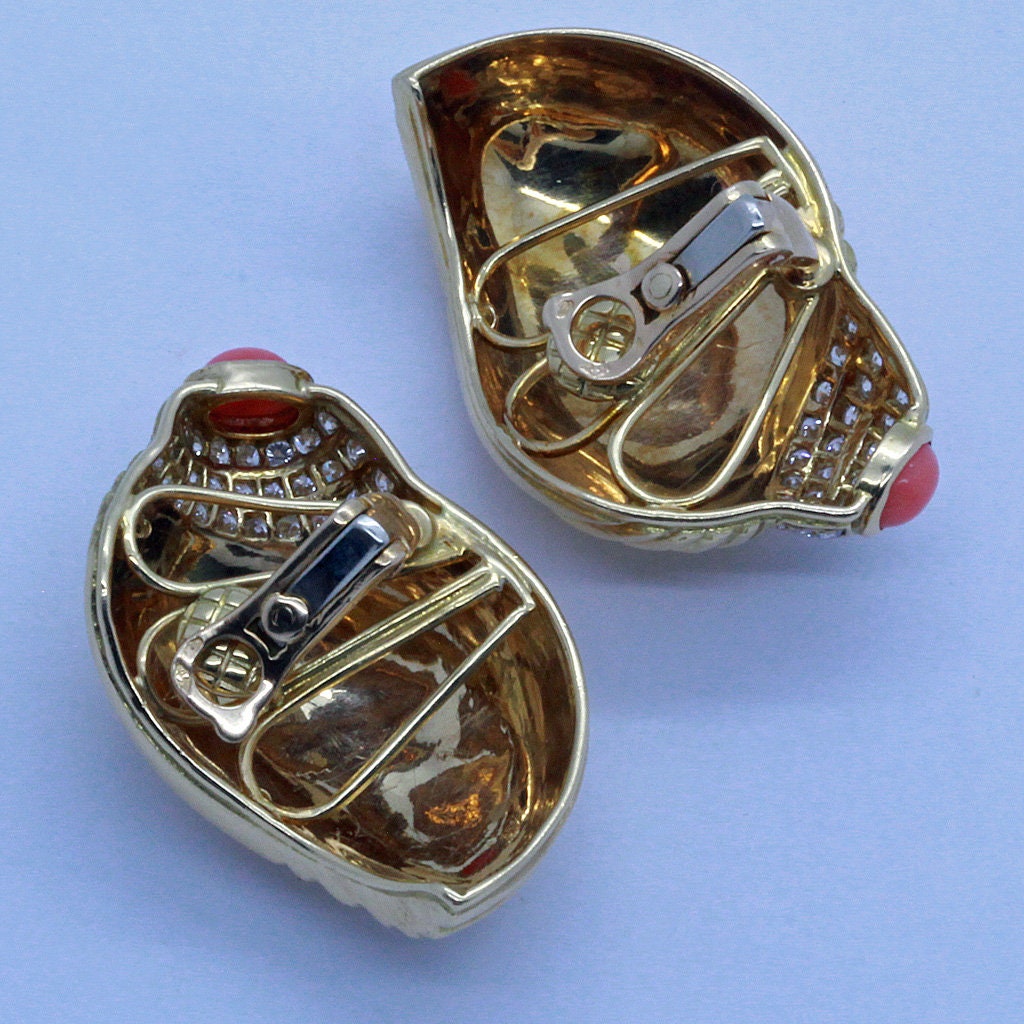 Vintage Boucheron Earrings Ear Clips 18k Gold Diamonds Crl French (7100)
