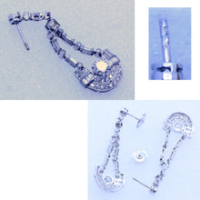 Antique French Art Deco Earrings Platinum Diamonds Dangle Drop Ear Pendants(7107)