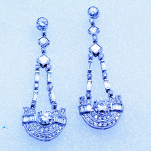 Antique French Art Deco Earrings Platinum Diamonds Dangle Drop Ear Pendants(7107)