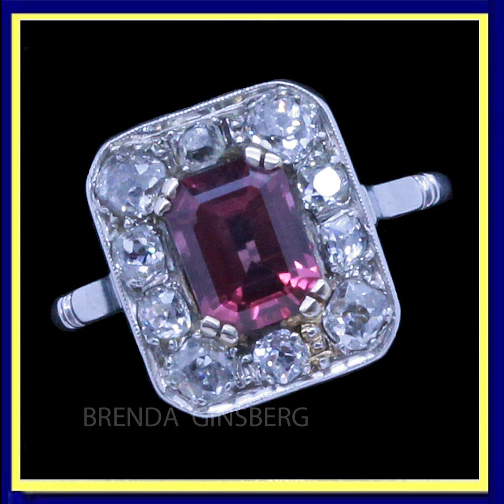 Antique French Ring Platinum Diamonds Garnet Belle Epoque Art Deco (7110)