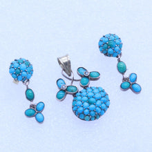 Antique Victorian Earrings Pendant Jewelry Set 9k Gold Turquoise Pearls (7115)