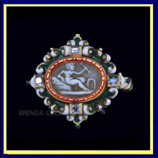 WIESE Antique Renaissance Revival Ring 18k Gold Cameo Diamond Enamel Unisex(7055)
