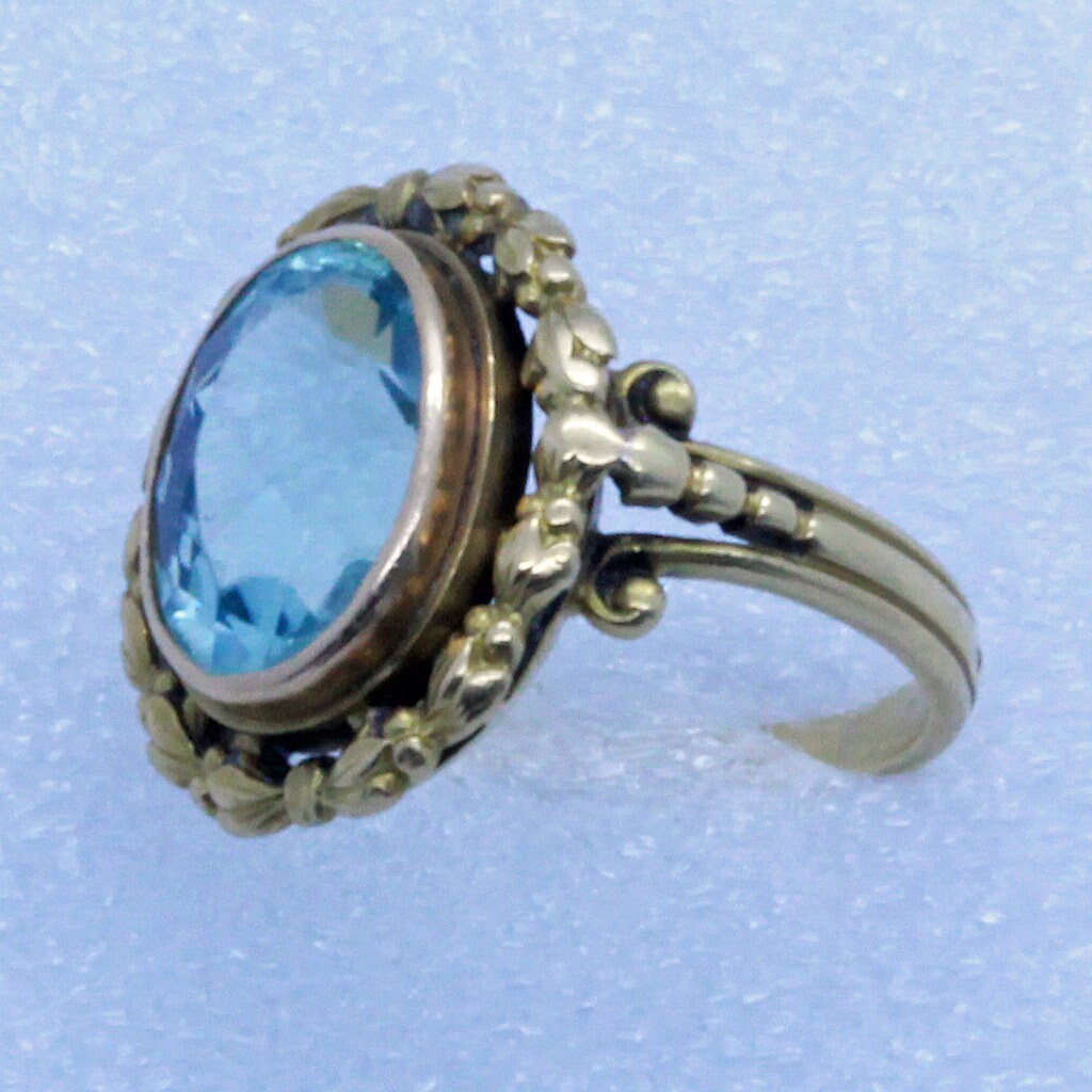 Antique Victorian Ring 18k Gold Aquamarine Napoleon III French (7056)