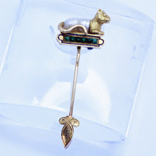 Antique Scarf Pin Brooch 18k Gold Natural Pearl Jade Cat French Unisex (7065)