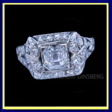 Antique Vintage Deco Ring Asscher Cut E Diamond GIA Platinum Engagement (7072)