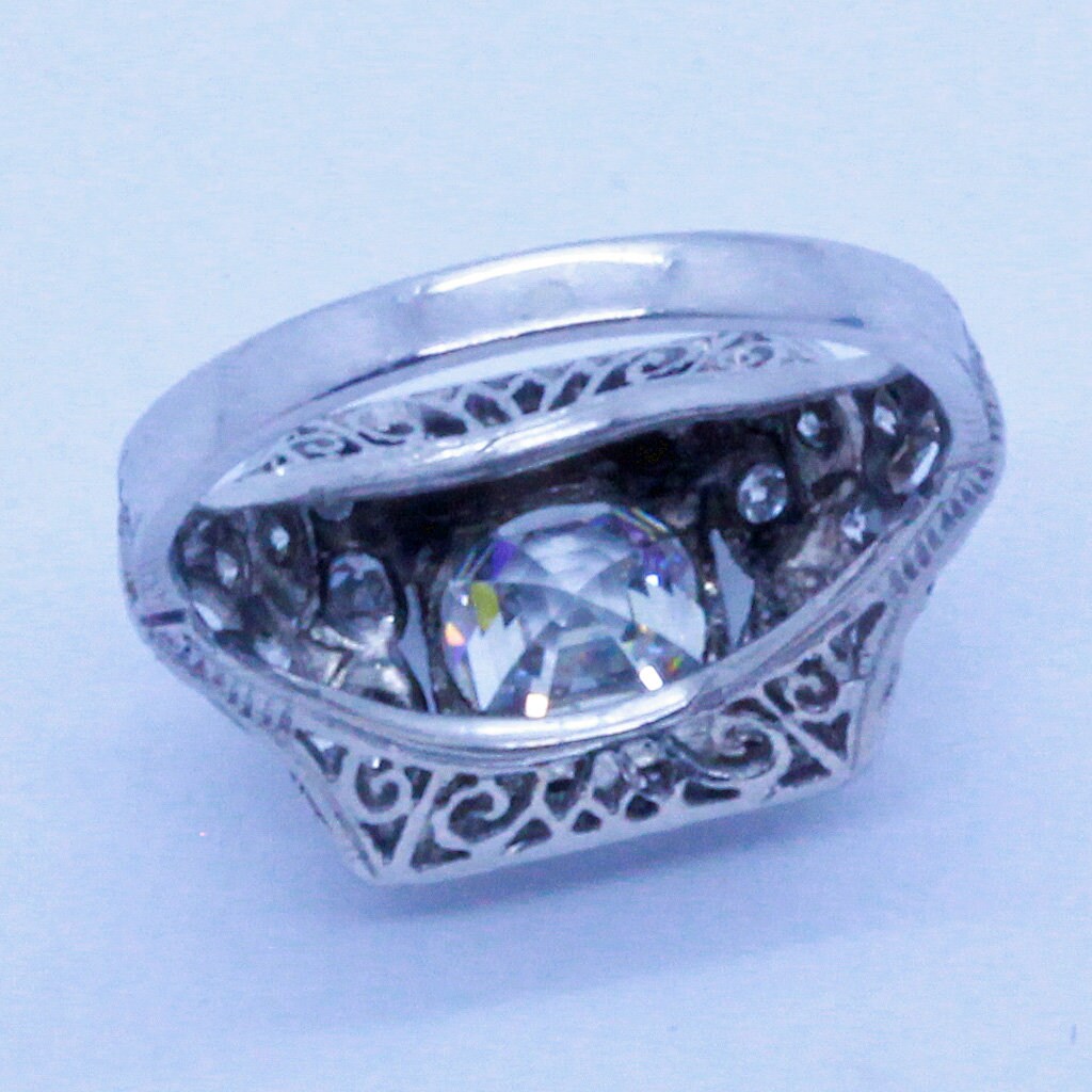 Antique Vintage Deco Ring Asscher Cut E Diamond GIA Platinum Engagement (7072)