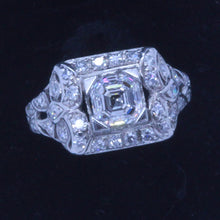 Antique Vintage Deco Ring Asscher Cut E Diamond GIA Platinum Engagement (7072)
