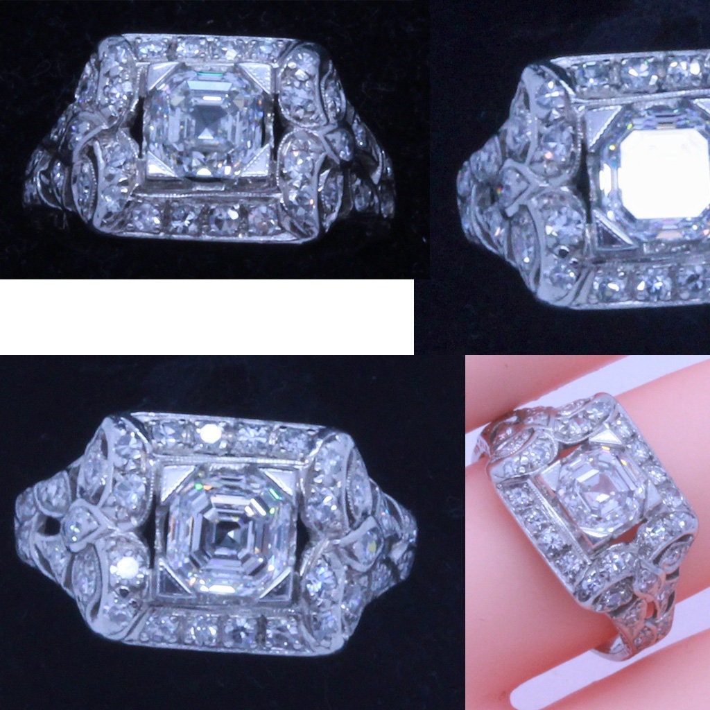 Asscher Cut Diamond Antique Engagement Ring, RG-1081