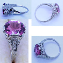 Antique Art Deco Ring Platinum Pink Tourmaline Diamonds Engagement Ring (7076)