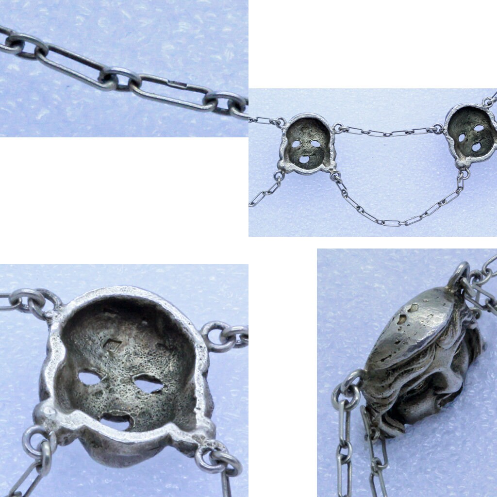 Antique Art Nouveau Necklace swags en esclavage Masks French Gilt Silver (7083)
