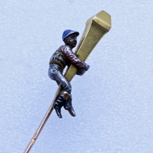 Antique Tie Pin Brooch gold silver enamel Jockey horse rider lamp Unisex (7085