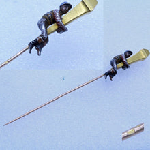 Antique Tie Pin Brooch gold silver enamel Jockey horse rider lamp Unisex (7085