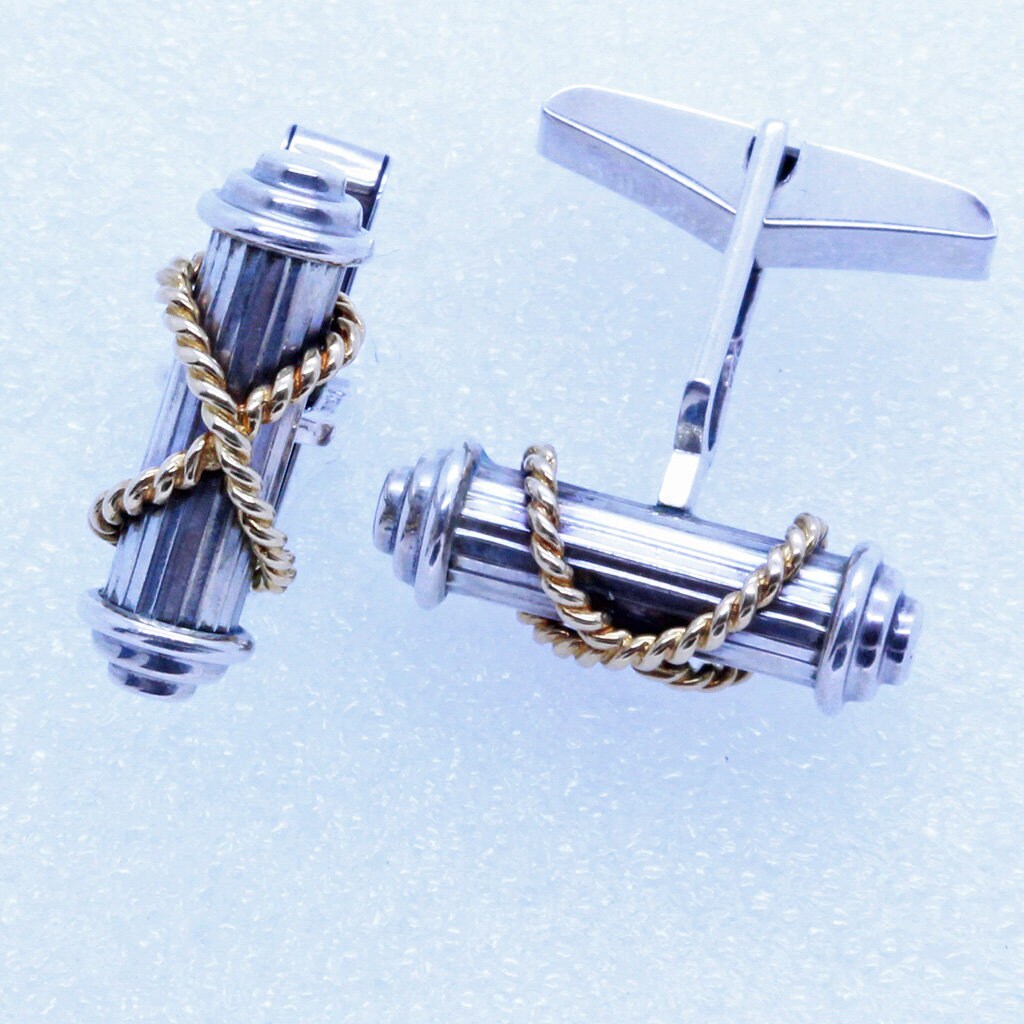TIFFANY & CO Vintage Cable Cufflinks 18k Gold Sterling Silver Unisex (7086)