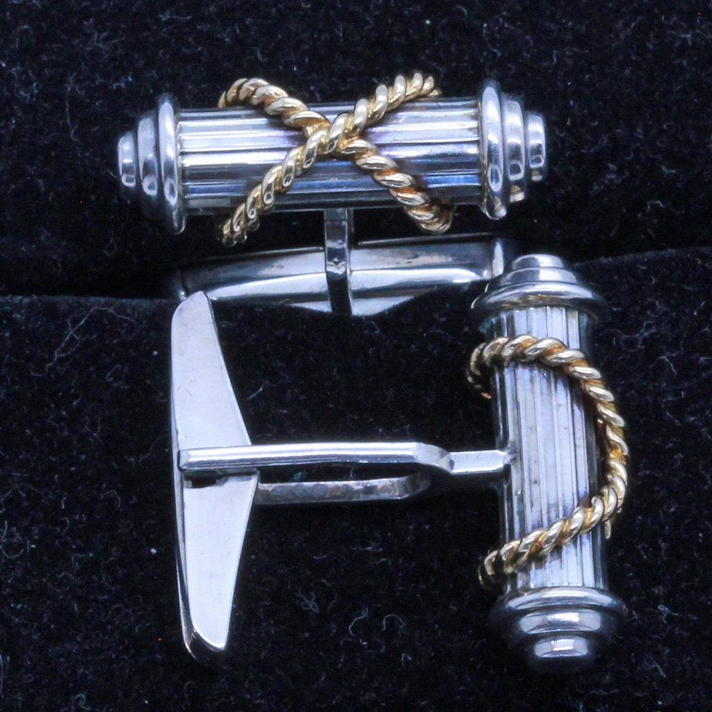TIFFANY & CO Vintage Cable Cufflinks 18k Gold Sterling Silver Unisex (7086)
