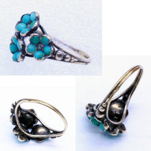 Antique Victorian Ring 18k Gold Silver Turquoise Diamonds French Romantic (7088)