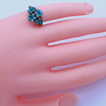 Antique Victorian Ring 18k Gold Silver Turquoise Diamonds French Romantic (7088)