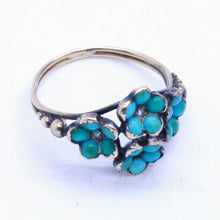 Antique Victorian Ring 18k Gold Silver Turquoise Diamonds French Romantic (7088)