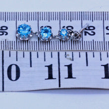 Art Deco Vintage long Earrings 18k White Gold Diamonds Blue Topaz French (7093)