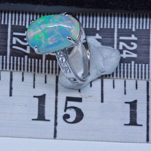 Vintage Ring 18k white gold, large opal and diamonds made in France (7102)