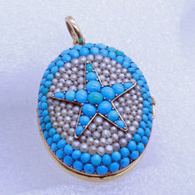Antique Victorian Locket Pendant Gold Natural Pearls Turquoise Star French (7108)