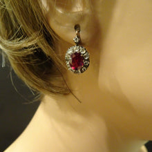 Antique Victorian Earrings 18k Gold, Silver, Garnets, Diamonds, French (7109)