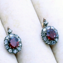 Antique Victorian Earrings 18k Gold, Silver, Garnets, Diamonds, French (7109)