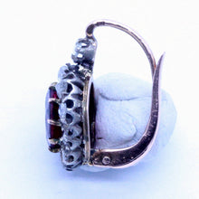 Antique Victorian Earrings 18k Gold, Silver, Garnets, Diamonds, French (7109)