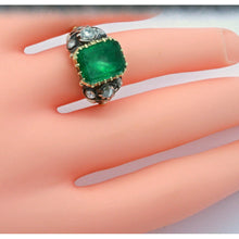 Antique Victorian Emerald and Diamond ring 18k Gold and Silver, French (7089)