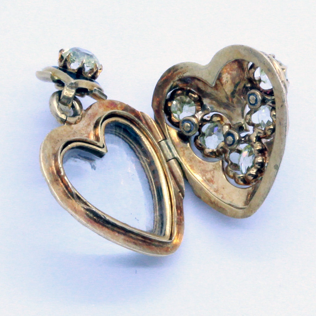 Antique Victorian Heart Pendant Locket 18k Gold Diamonds Enamel French (7096)
