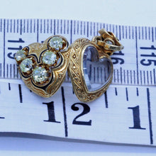 Antique Victorian Heart Pendant Locket 18k Gold Diamonds Enamel French (7096)