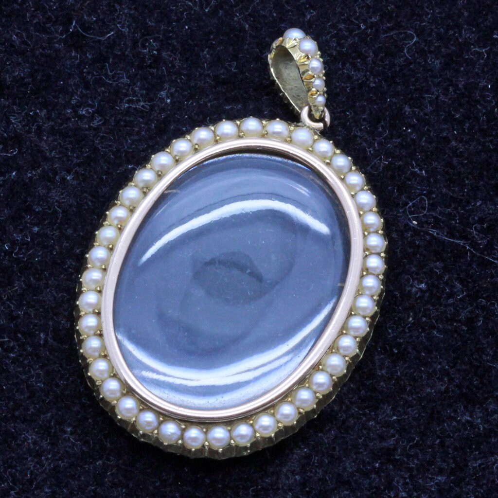 Antique Victorian Locket Pendant Gold Demantoid Garnet Pearls Appraisal (5414)