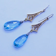 Antique Victorian Earrings Ear Pendants Aquamarine Diamonds Platinum Gold (7078)