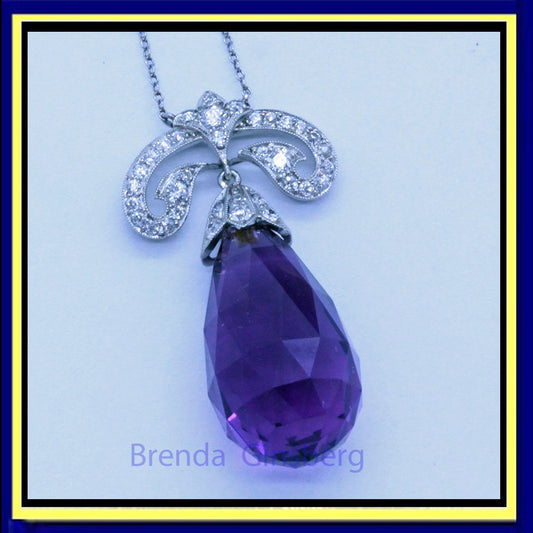 Tiffany & Co Antique Nouveau Pendant Necklace Platinum Diamonds Amethyst (7079)