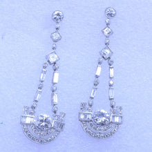 Antique French Art Deco Earrings Platinum Diamonds Dangle Drop Ear Pendants(7107)