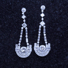 Antique French Art Deco Earrings Platinum Diamonds Dangle Drop Ear Pendants(7107)