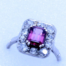 Antique French Ring Platinum Diamonds Garnet Belle Epoque Art Deco (7110)