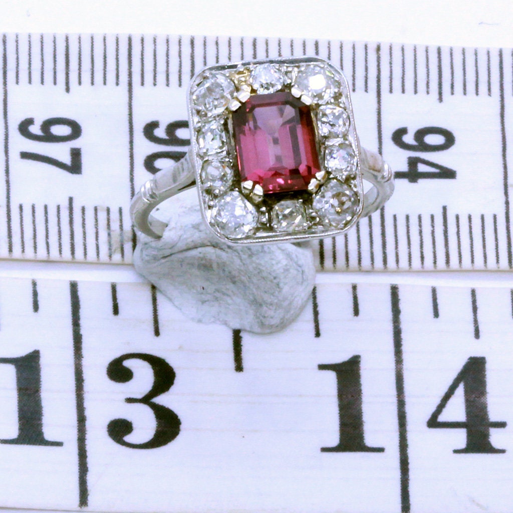 Antique French Ring Platinum Diamonds Garnet Belle Epoque Art Deco (7110)