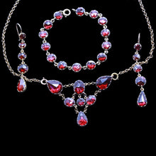 Victorian Earrings Necklace Bracelet 18k Gold Garnets French Jewelry Set (6584)